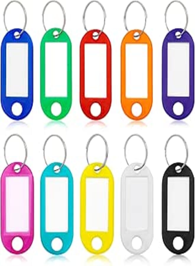 50 Pcs Key Tags, Key Labels, Tough Plastic Key Tags with Split Ring Label Window, Key Chain ID Tags with Container for Luggage, Backpacks, Key, Name, Bags(10 Colors)